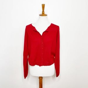 DKNY Red Button Down Balloon Sleeve Cardigan